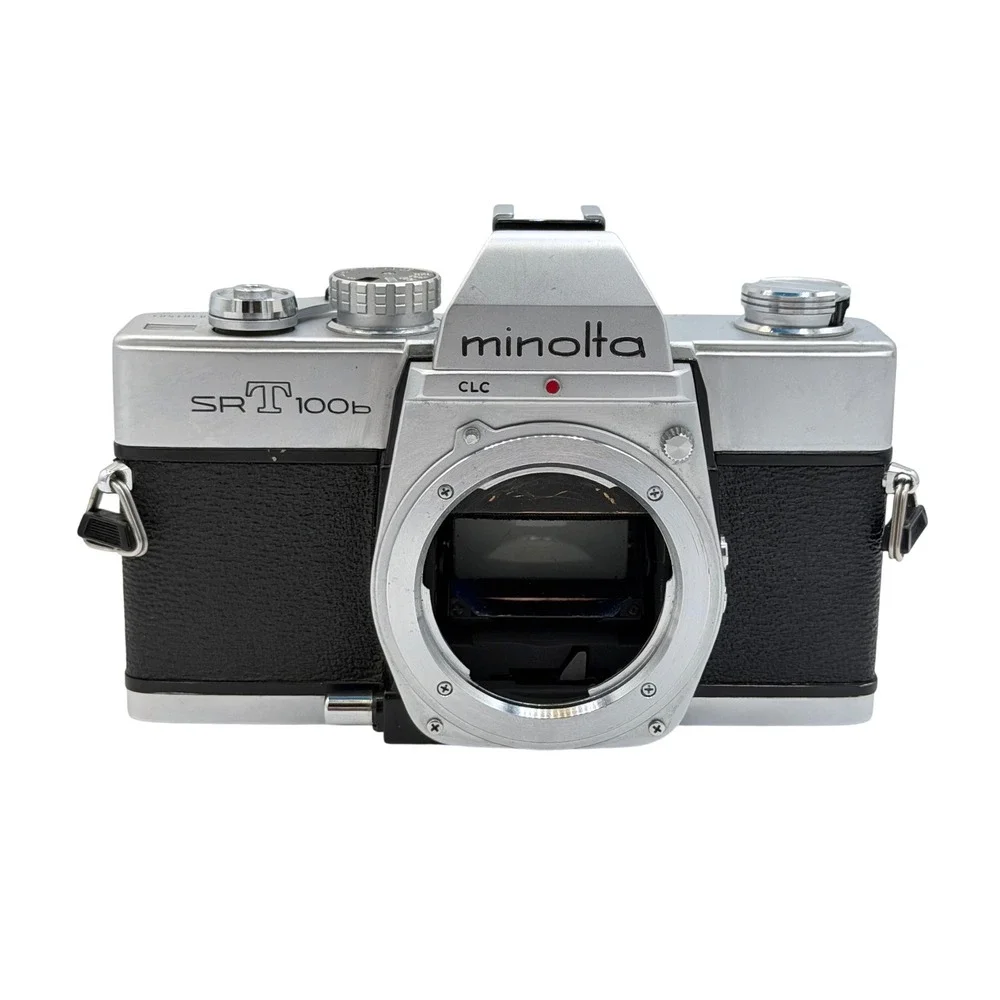 Minolta SRT 100b 35mm SLR Film Camera Body Silver Black Vintage Japan 8301581‎
